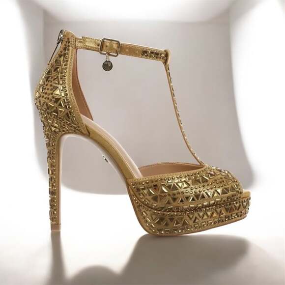 Thalia Sodi 'Chace' Embellished Gold T-Strap Platform Pumps. NIB. SZ 7.5! - Picture 6 of 8